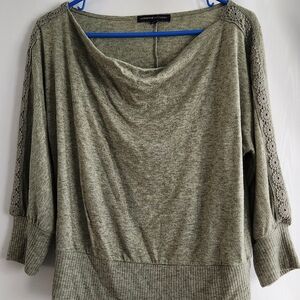 Adrienne Vittadini Green Slouch Neck Sweater with Relaxed Fit